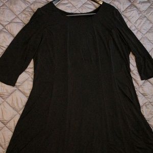 Plus Size 3/4 Sleeve Pleated Black Dress